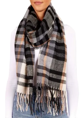 Produktbild von BRUBAKER Cashmirillo Schal für Damen und Herren - 70 x 200 cm - Warm und Kuschelig - Wollschal für Herbst und Winter, Schwarz, Beige und Braun Kariert