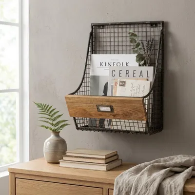 Produktbild von Hängekorb TOKRI 40cm Metall & Mangoholz Natur Wandregal