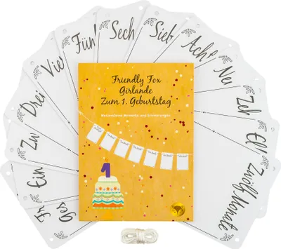 Produktbild von Friendly Fox Fotogirlande zum 1. Geburtstag, Babygirlande Monatsbanner, Monats-Foto-Girlande Baby Meilensteine 1. Babyjahr, Rahmen