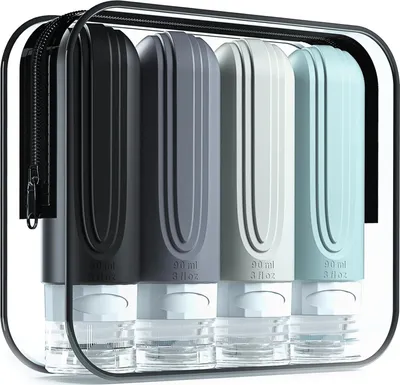Produktbild von 4er Set  Handgepäck 90ml Reiseflaschen Set, Reiseflaschen zum Befüllen, Kulturbeutel Reiseset - TUBYGRAY