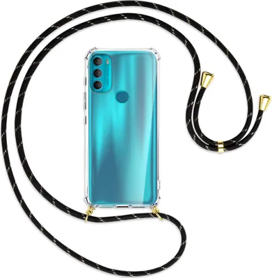 Produktbild von Handykette Backcover-Schutzhülle mit Band (Metall goldfarben) für Motorola Moto G71 5G - schwarz/gold