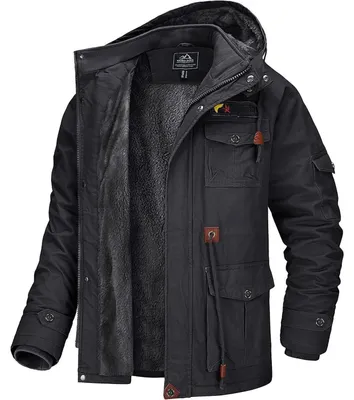 Produktbild von Winterjacke Herren Warm Gefüttert Fleece Winddicht Übergangsjacke Abnehmbare Kapuze L Grau