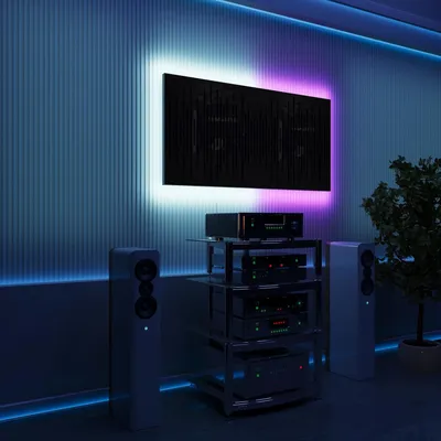 Obrázok produktu pre 2-dielne balenie akustických nástenných panelov s LED a RGB podsvietením pre Echo Control | Zvukovo-absorbujúce panely s podsvietením | 2x WAVE – Grouped | Čierny plast