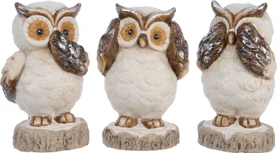 Produktbild von Weihnachtsfiguren Eulen Keramik 12cm, 3er Set