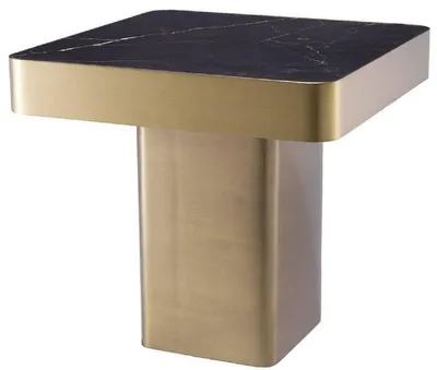 Immagine prodotto di Tavolino Casa Padrino nero/ottone 50 x 50 x h. 47,5 cm - Tavolino quadrato in acciaio inox con piano in Vetroceramica - Mobili Soggiorno - Mobili