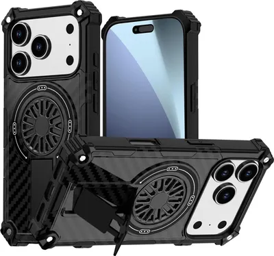 Image de Pour Apple iPhone 17 Pro Camouflage MagSafe Ring Hybrid Kickstand Housse noire