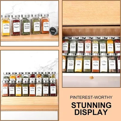 Image de Boîtes en verre pour herbes en poudre, carrées avec couvercle à saupoudreur, couvercles en acier inoxydable, lot de 24 pièces, 120 ml, saupoudreuses en verre pour herbes en poudre avec couvercle à saupoudreur.
