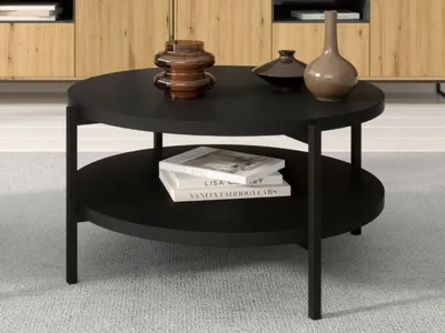 Produktbild von GrainGold Couchtisch mit Ablage Sevilla - Couchtisch Rund, Wohnzimmer Couchtisch, Moderne Couchtisch - Couchtisch Schwarz Matt