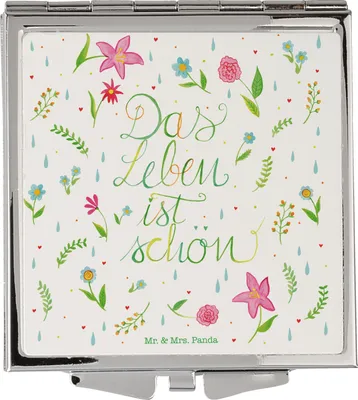 Produktbild von Mr. & Mrs. Panda Schminkspiegel Blumen Leben - Geschenk, Motivation Spruch, Klappspiegel, glücklich sein, Frauen Spiegel, Kosmetikspiegel, Das Ist schön, Handspiegel