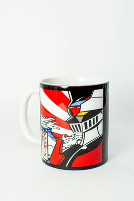 Mazinger Z Keramiktasse, schwarz, Flaggenmotiv, 1 Stück