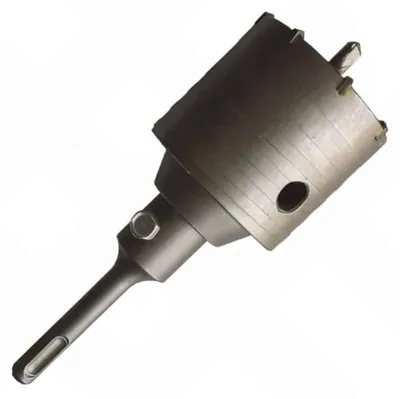 Image de Kit Trépan Carbure D.80 x Ht. 60 mm x Z8 + Foret Centrage + Mandrin SDS+ - Scie Cloche Professionnel Béton, Brique - Diamwood
