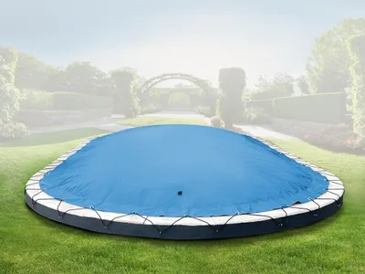 Produktbild von AirDeluxe® Ovale aufblasbare Poolplane Schwimmbad Abdeckung (10,00m x 5,00m, Himmelblau) aus LKW-Plane - stabile Winter Poolabdeckung