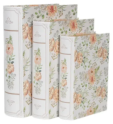 Produktbild von Clayre & Eef Aufbewahrungsbox 3er Set Bücher 29x24x7/25x20x6/22x16x5 cm Weiß Grün Karton Blumen
