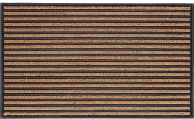Image de Paillasson à rayures en caoutchouc et fibre de coco - Noir/Beige - Taille L - L 76,2 x l 45,5 cm