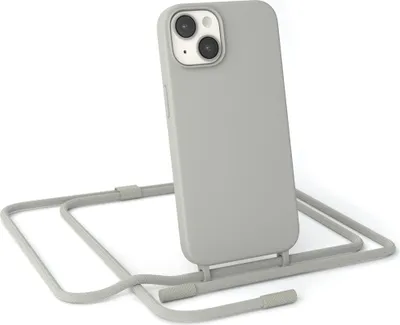 Produktbild von EAZY CASE Handykette Silikon Premium kompatibel mit Apple iPhone 14 Handyhülle mit Umhängeband, Handykordel mit Schutzhülle, Silikonhülle, Hülle mit Band, Kette für Smartphone, Taupe