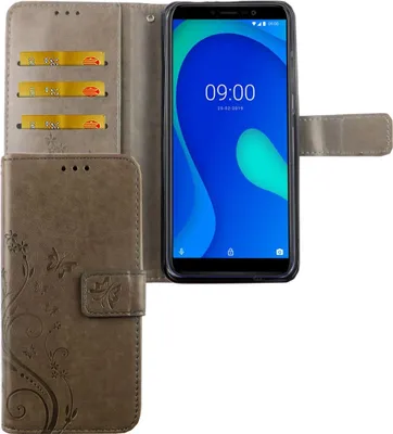 Immagine prodotto di Custodia protettiva per cellulare Wiko Y80, tipo cover a libro, con portacarte, colore grigio