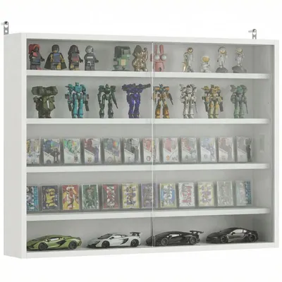 Produktbild von Vitrine – Wandvitrine – Sammlervitrine – Figurenschrank – Mit verstellbaren Einlegeböden und zwei Glasschiebetüren – 80 x 9,5 x 60 cm – Weiß