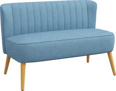 Zdjęcie produktu dla HOMCOM 2-osobowa sofa tapicerowana tkaniną sofa dwuosobowa meble wypoczynkowe sofa drewniana pianka niebieska 117 x 56,5 x 77 cm