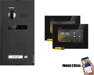 Produktbild von BALTER EVO HD Schwarz Video Türsprechanlage Set 1 Teilnehmer 2x7" WLAN Monitor Schwarz
