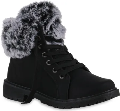 Produktbild von VAN HILL Damen Warm Gefütterte Worker Boots Stiefeletten Kunstfell Schuhe 840850, Farbe: Schwarz, Größe: 39