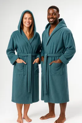 Produktbild von Betz Bademantel Frottee mit Kapuze für Herren und Damen Berlin 100% Baumwolle Saunabademantel - langer Bademantel - Saunamantel Größe - S/M - taubenblau