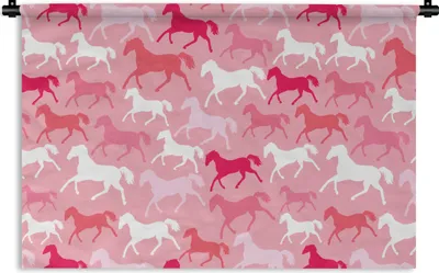 Produktbild von MuchoWow® Wandteppich Wandbehang Pferde - Rosa - Tiere - Mädchen - Kinder - Mädchen 60x40 cm Tapisserie Dekoration Wandtuch - Wanddekorationen