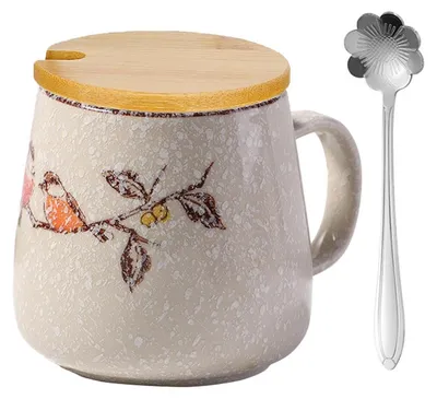 Produktbild von Kaffeetasse mit Deckel Keramik 400 ml handbemalt Unterglasur Frühstückstasse
