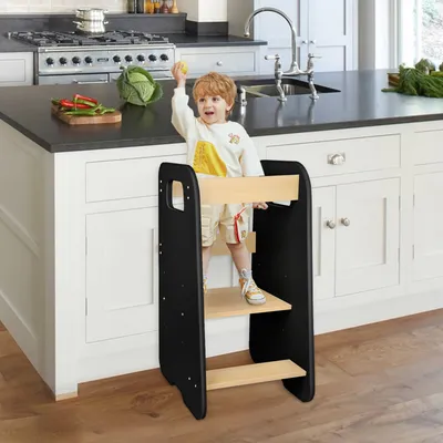 Produktbild von Lernturm für Kinder,Learning Tower aus Holz,Montessori Entdeckerturm Stehhilfe Küchenhelfer Tritthocker für Küche/Arbeitsplatte 80x50x40cm Schwarz