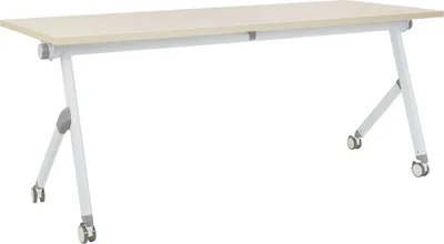 Produktbild von BELIANI Schreibtisch Heller Holzfarbton u. Weiß 180 x 60 cm Klappbar Faltbar mit Rollen Mobil Bürotisch für Homeoffice Büro Modernes Design