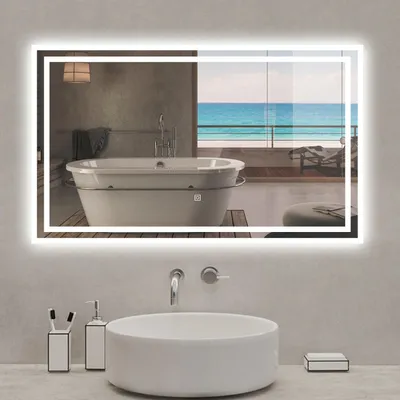 Image de Miroir lumineux dimmable, 100x60cm, avec mémoire, salle de bain anti-buée, 6000k blanc froid, IP44