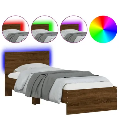 Produktbild von vidaXL Bettgestell mit Kopfteil und LED-Leuchten Braun Eiche 75x190 cm