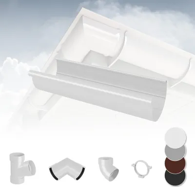 Produktbild von RAINWAY S Regenrinnen System (Dachrinne weiß) - PVC-U Kunststoff in 4 Farben, für Dachflächen < 100m² empfohlen, Dachrinnen halbrund PVC Plastik