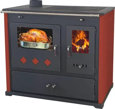 Produktbild von Küchenofen Holzherd Practik LUX bordeaux, linke Version - 9,5 kW, ext. Zuluft - Dauerbrand