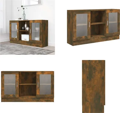 Produktbild von vidaXL Vitrinenschrank Räuchereiche 120x30,5x70 cm Holzwerkstoff - Vitrinenschrank - Vitrinenschränke - Vitrine - Sideboard