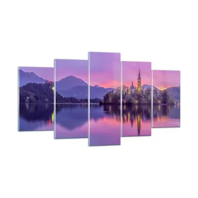 Produktbild von Bilder auf glas - Landschaft Berg See Kirche - 160x85cm - Glasbilder - Wandbilder - Kunstdruck - zum Aufhängen bereit - Wanddekoration aus Glas - Glas Bilder - Wandbild auf Glas - GEA160x85-3208