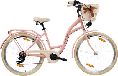 Produktbild von Goetze Mood 26 Zoll City Bike, 17 Zoll Tiefeinsteigerrahmen, 6-Gang Shimano Tourney, V-Bremse, LED-Beleuchtung, Komfortsattel, Rattankorb