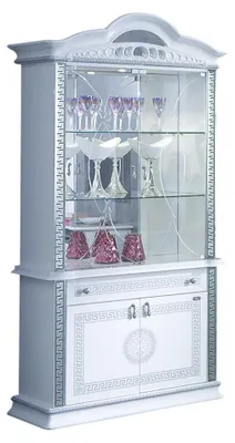 Produktbild von Barock Vitrine Venus 4-Türig in Weiß/Silber Hochglanz