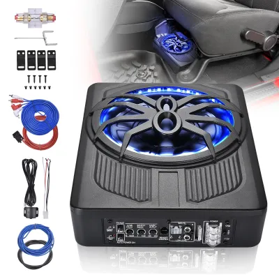 Produktbild von Auto-Subwoofer - Aktivsubwoofer - 25 cm - Untersitzmontage - Kompakt - Blaue LED-Beleuchtung - 12 V