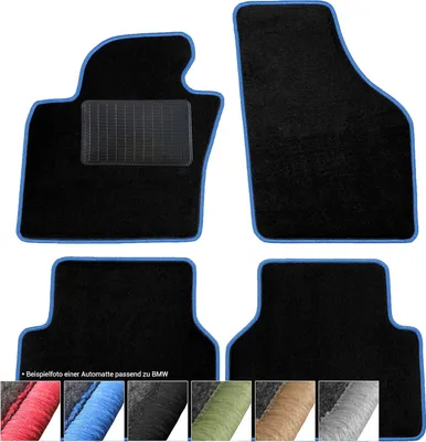 Produktbild von moto-MOLTICO Fußmatten Auto Velours Autoteppiche Schwarz Automatten Set 4-teilig passend für BMW 3er G20 ab 2018 (Blaue - Ziernähte)