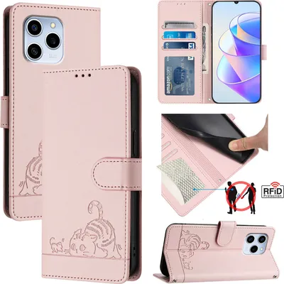 Image de Etui en cuir pour Honor 60 SE, étui à rabat avec fonction stand et portefeuille Rose