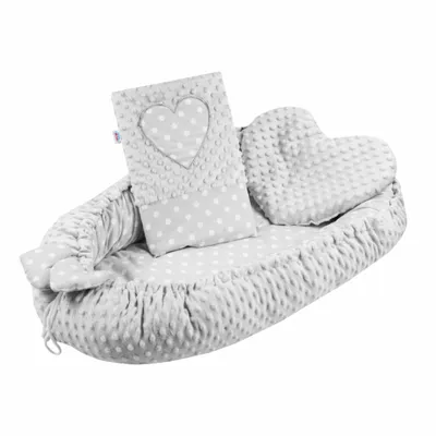 Obrázek produktu pro hnízdečko s polštářkem a peřinkou New Baby z Minky Srdíčko šedé