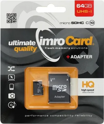 Obrázok produktu pre IMRO 10/64G UHS-I ADP, 64 GB, MicroSDHC, Trieda 10, UHS-I, 82 MB/s, 21 MB/s