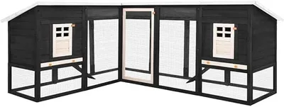 Produktbild von Kaninchenstall mit Freilauf Grau und Weiß Tanne Massivholz Hasenstall, Hasenkäfig Kleintierkäfig Kleintiergehege Hasenhaus, Hühnerstall Meerschweinchenstall für Garten, Hinterho