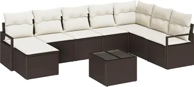 Zdjęcie produktu dla vidaXL Zestaw sof z poduszkami 9 części Brązowy i kremowy rattan z poliamidu