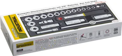 Obrázek produktu pro Proxxon 23110, Sada zdířek, 3/8", Metrický, 24 hlava/hlavy, 6,7,8,10,11,12,13,14,15,16,17,18,19,21,22,24 mm, Chrom