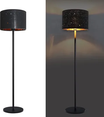 Produktbild von ZMH Stehlampe Wohnzimmer Stehleuchte Schwarz Gold Standleuchte Stoff mit E27 Fassung Max. 40W Modern Stern Design Lampenschirm 144cm Standlampe
