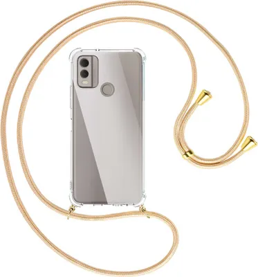 Produktbild von Handykette Backcover-Schutzhülle mit Band (Metall goldfarben) für Nokia C22 4G (6.5'') - Goldkordel