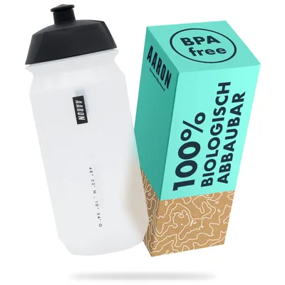 Produktbild von AARON ECO Fahrrad Trinkflasche - 100% Biologisch Abbaubar, BPA-frei - Transparent - 500 ml