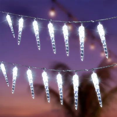 Image de Ensemble de 40 guirlandes LED en forme de stalactites, 8 modes d'éclairage, idéal pour la décoration intérieure, les fenêtres et les fêtes de Noël, lumière blanche froide