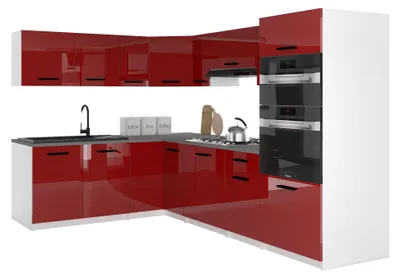 Image de Belini - Coin cuisine moderne ITALIA 8 - Meubles de cuisine 420 cm, rouge - Cuisine équipée avec éléments hauts, éléments bas et plans de travail